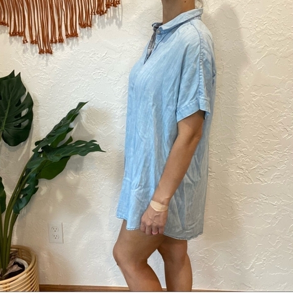 Soft Surroundings chambray denim button tunic short sleeve shirt top sz small - Picture 2 of 8